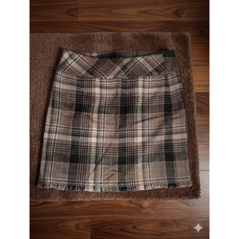 Eddie Bauer Womens Brown Plaid Wool Blend Fringed Mini Skirt Size 8 NWT